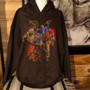 Brown Graphic Hoodie with Colorful Design